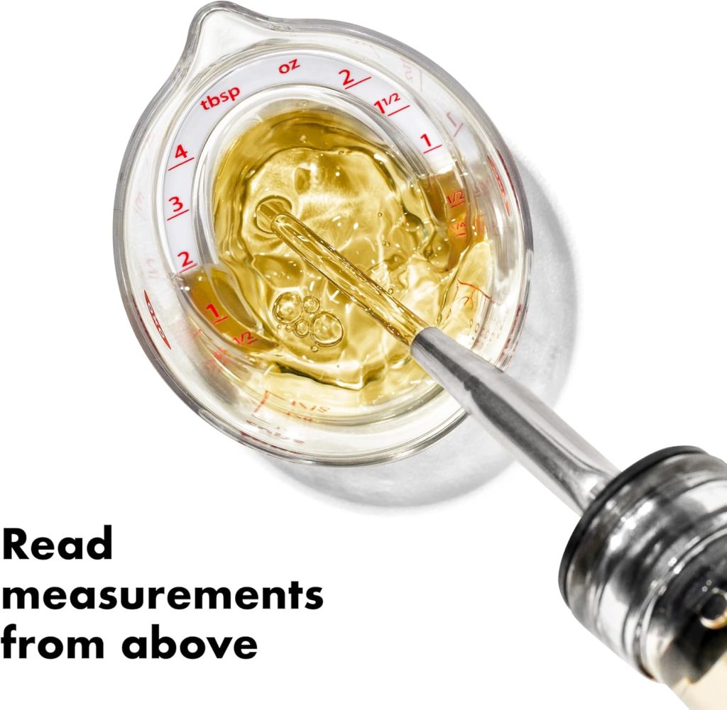 OXO mini measuring cup showing its angled scale for reading measurements from above